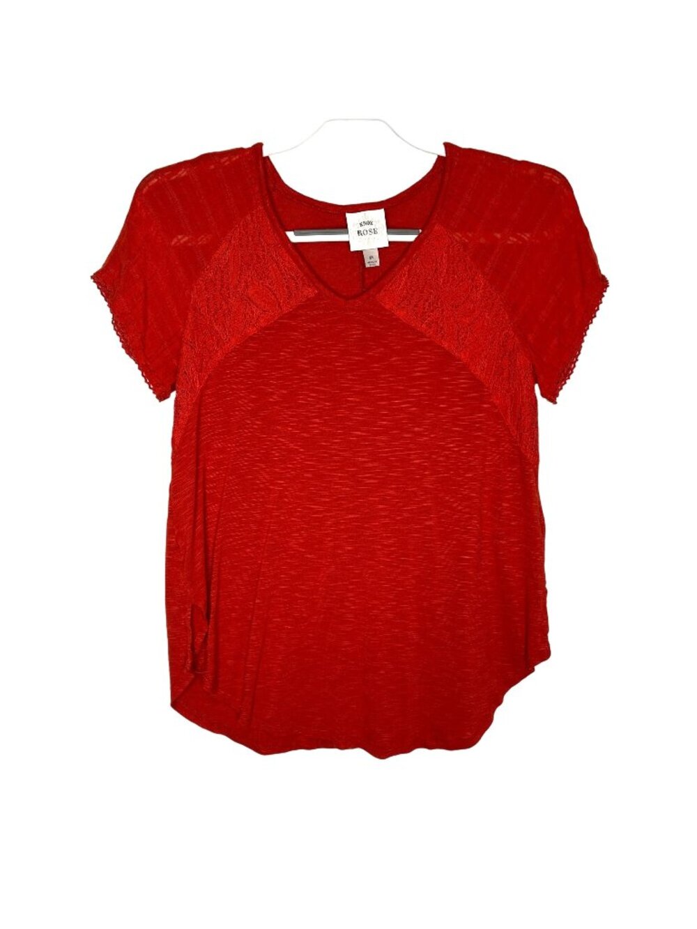 Knox Rose Womens XS Boho Lace Short Sleeve Blouse Red